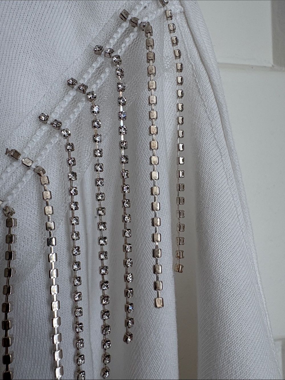 White Cropped Sweatshirt with Silver Fringe & Pink Sequin Stars - Picture 2 of 5